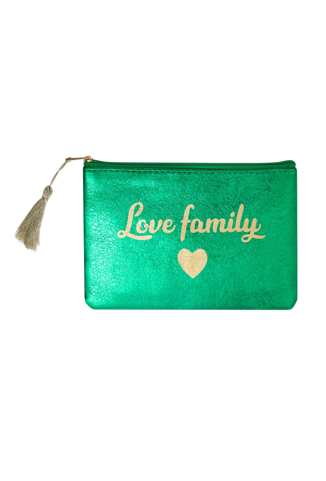 Metallic groene make-up tas Love Family