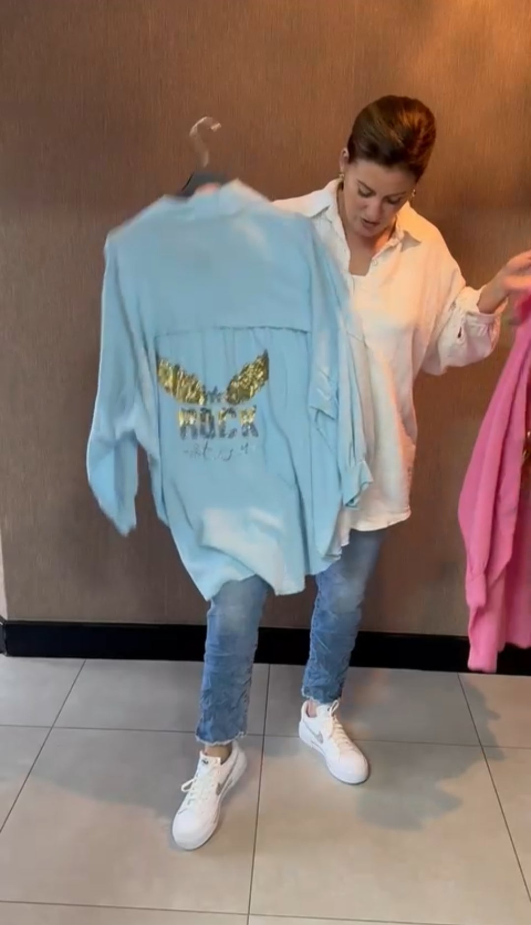 Plussize/ oversized dames blouse Rockstar Wings - Blauw | Lente & Pastels collectie