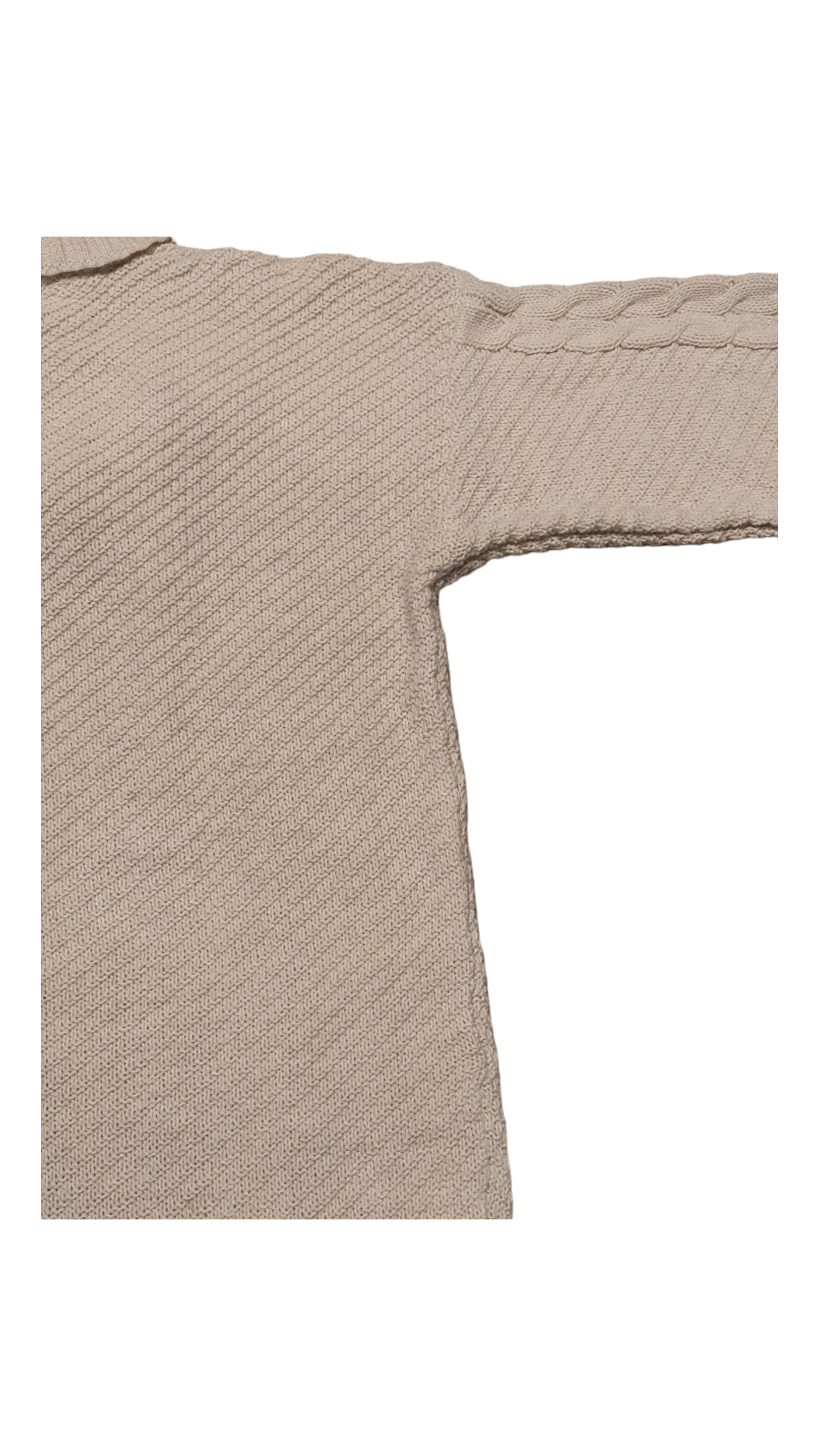 Ziva; Lang Gebreid Kabelvest dames met zakken - Beige.