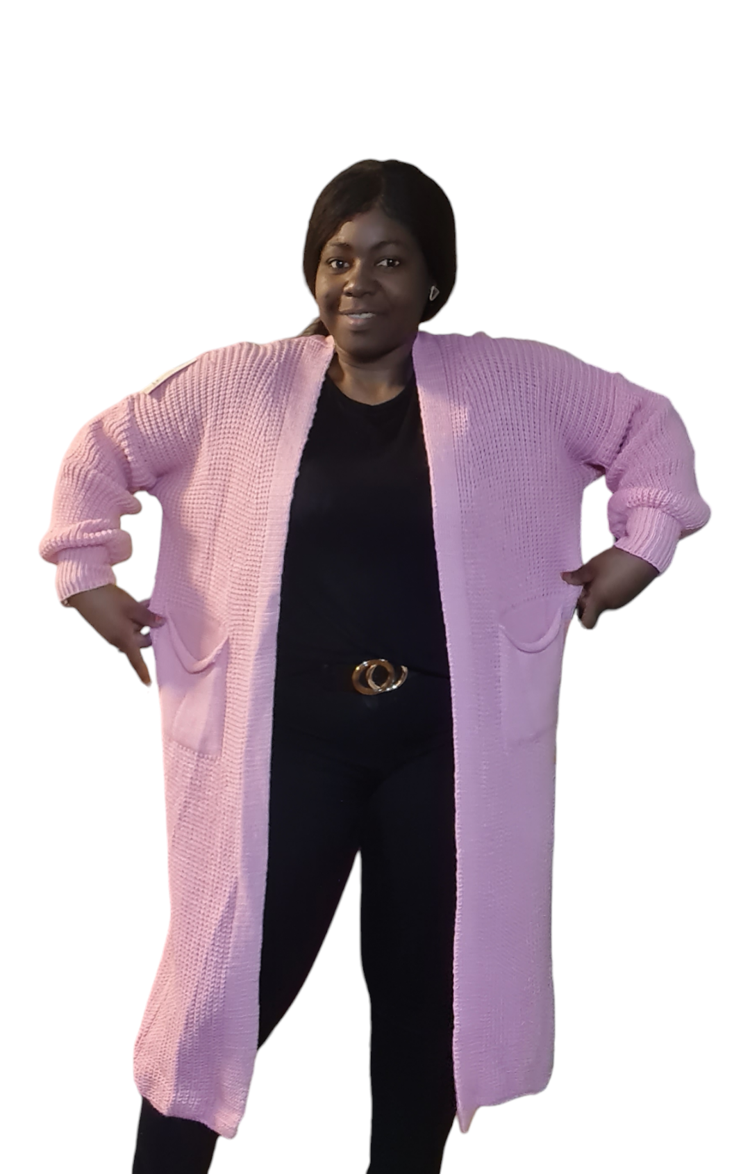 Vest Lena - Roze gebreide dames vest met zakken.