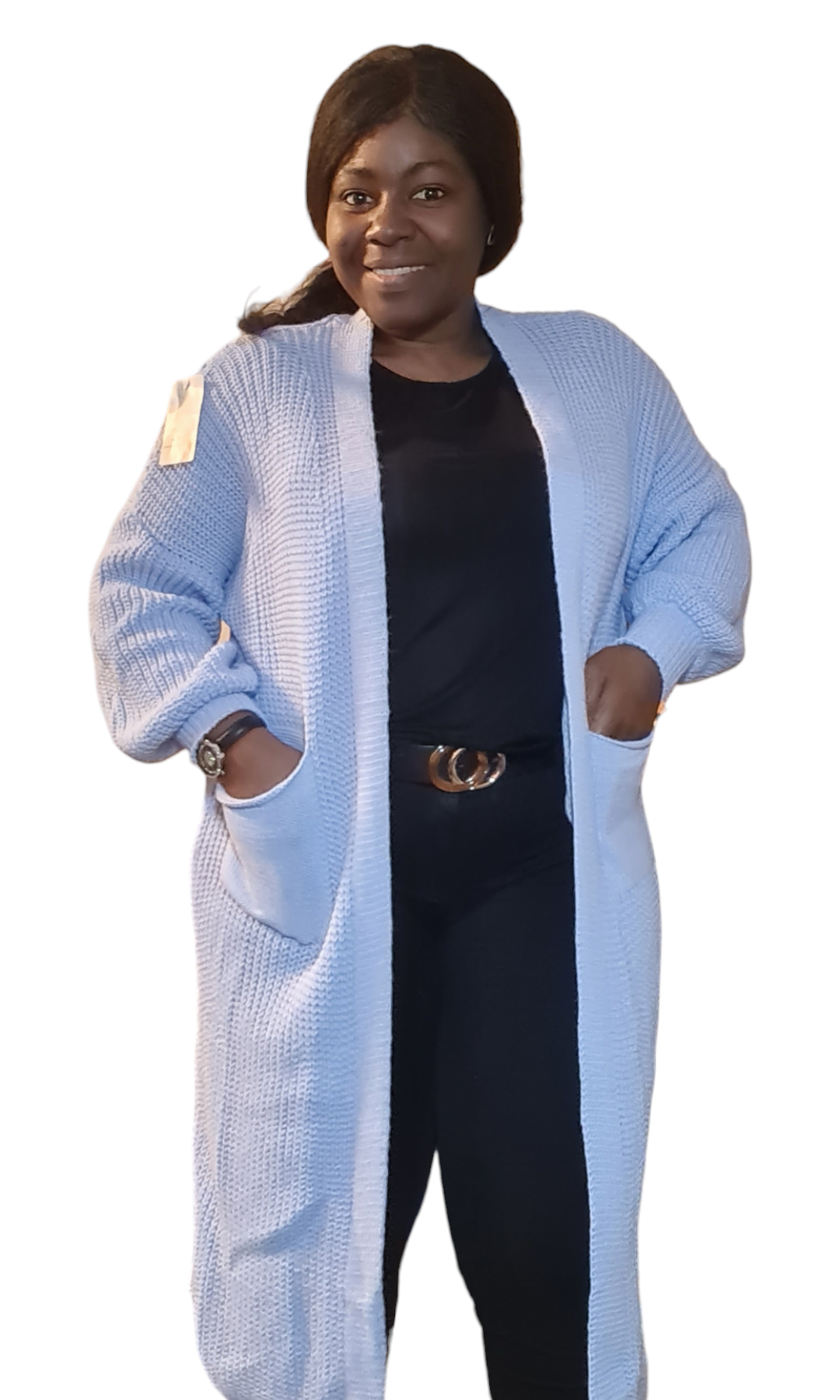 Vest Lena - Blauwe gebreide dames vest met zakken.