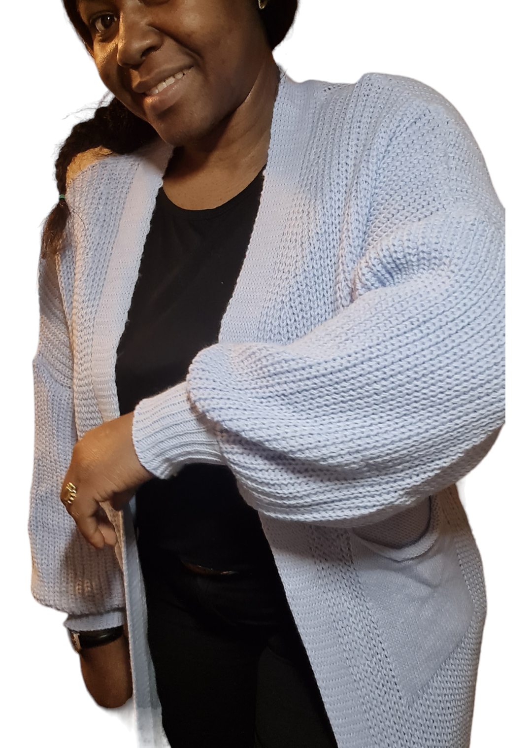 Vest Lena - Blauwe gebreide dames vest met zakken.