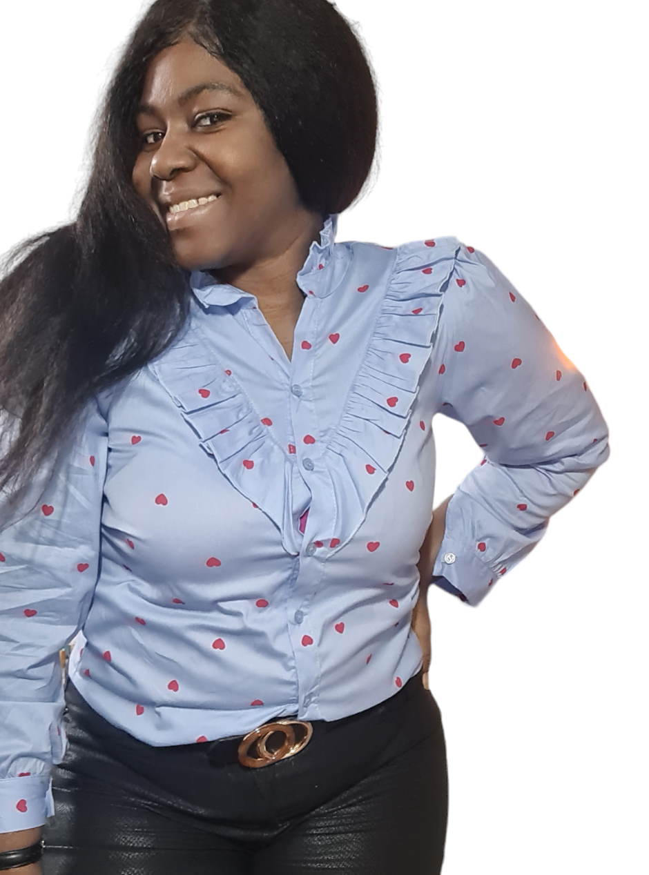 Lovely - Blauwe dames blouse met hartjes