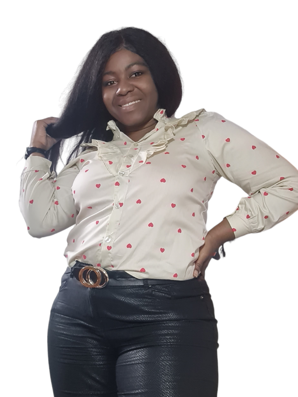 Lovely - Beige dames blouse met hartjes