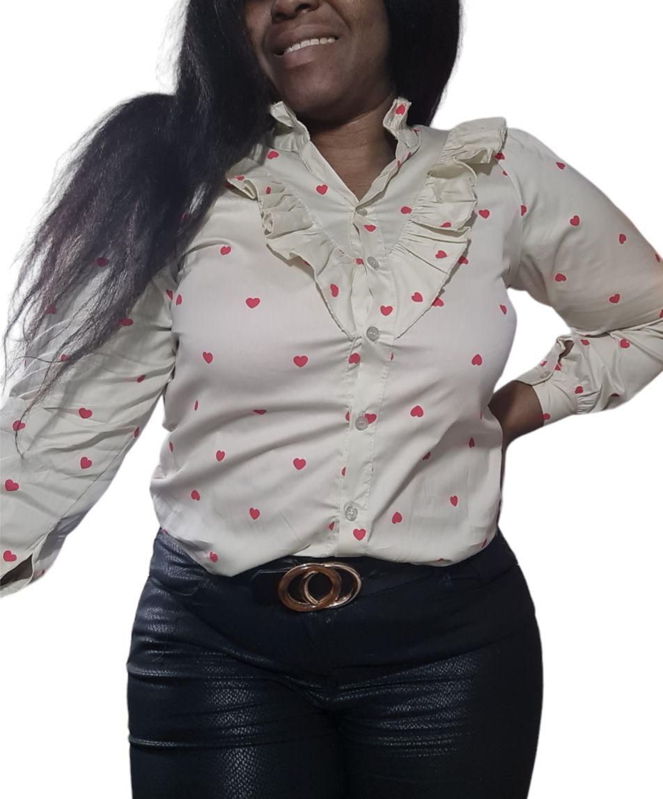 Lovely - Beige dames blouse met hartjes