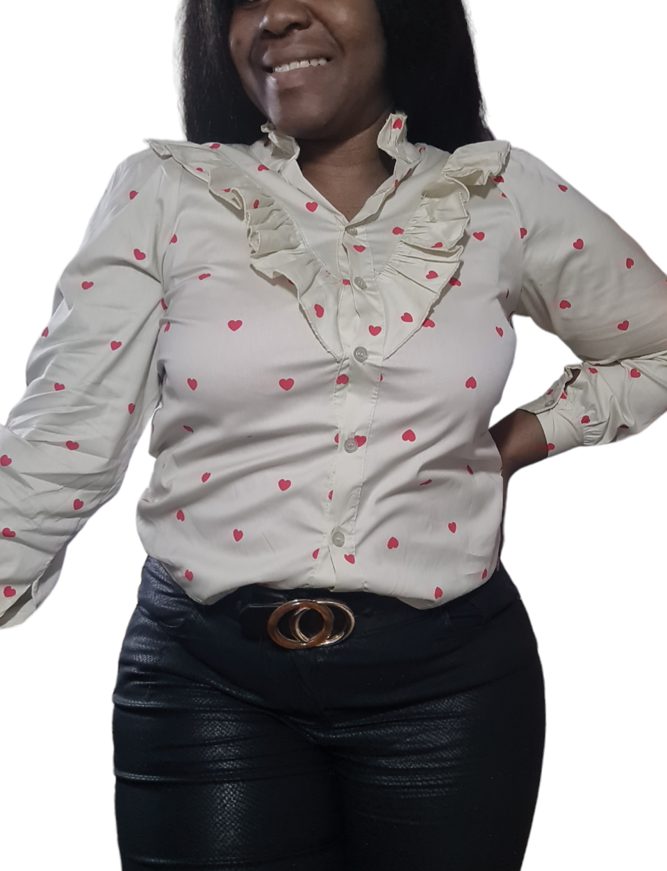 Lovely - Beige dames blouse met hartjes
