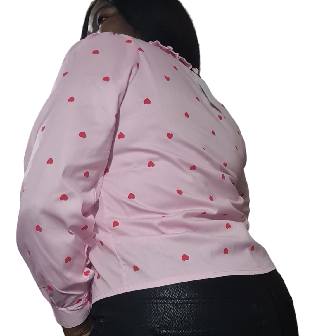 Lovely - Roze dames blouse met hartjes