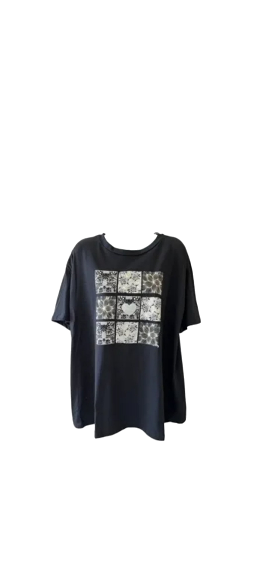 Alice - Zwart plussize dames t-shirt met witte print