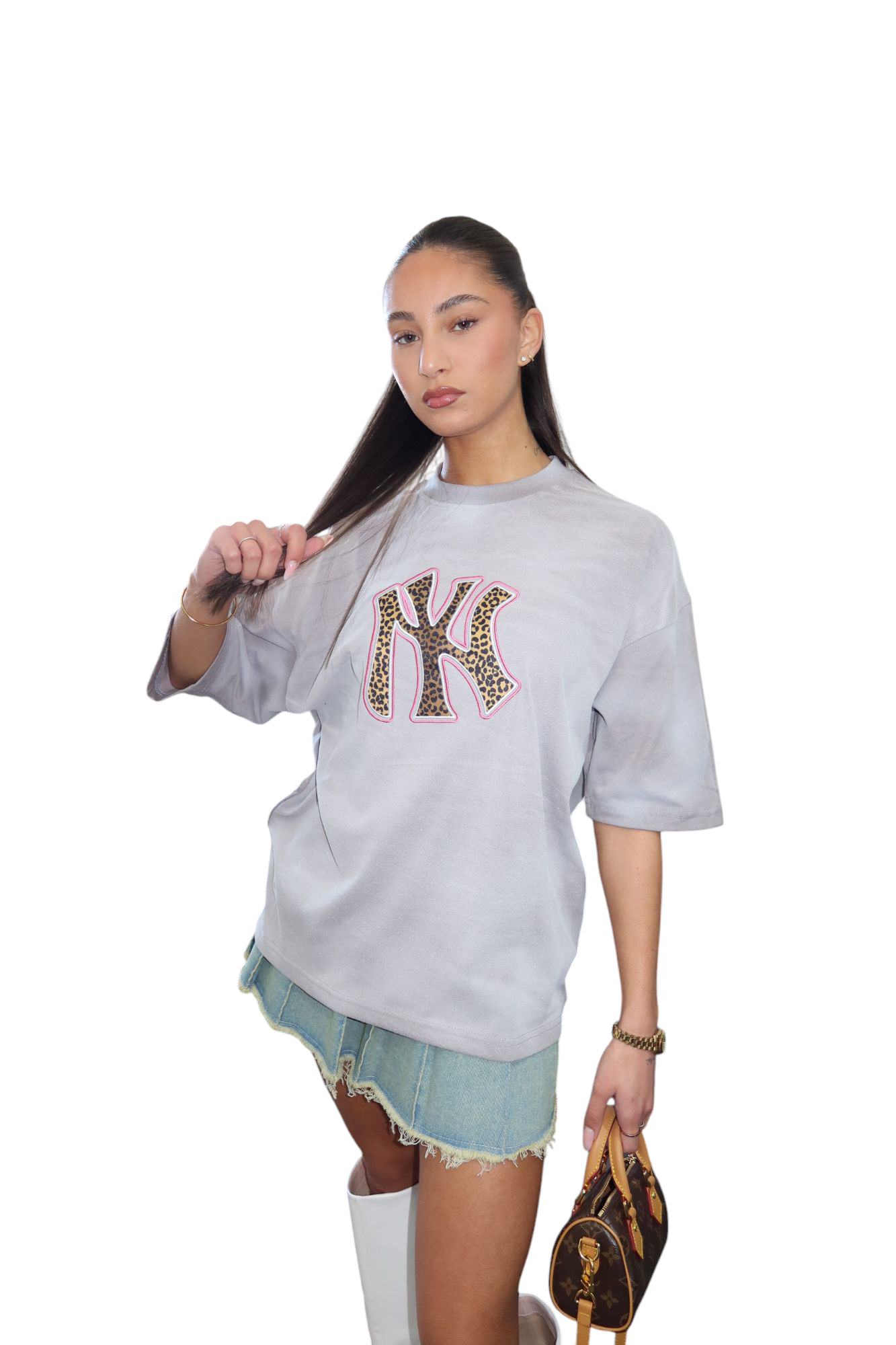 Priority Ann-Fleur NY Leopard t-shirt - Grijs (Washed Grey)