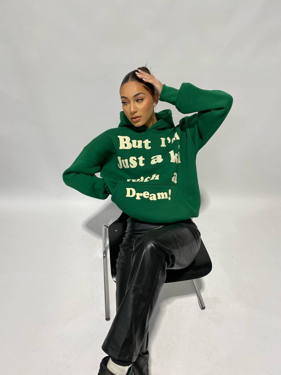 Priority hoodie: I'm a kid with a dream hoodie - Premium quality - puff print - Groen