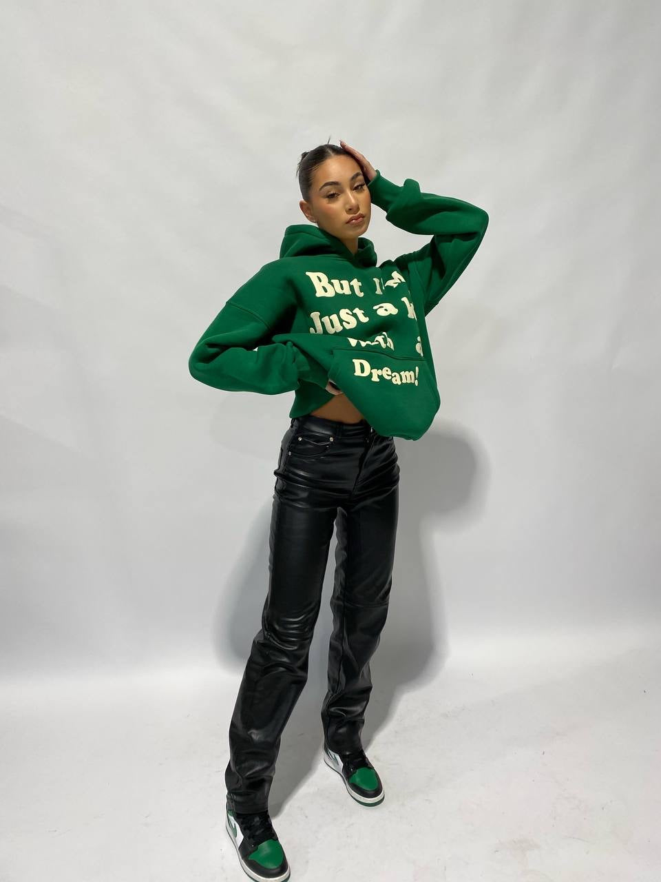 Priority hoodie: I'm a kid with a dream hoodie - Premium quality - puff print - Groen