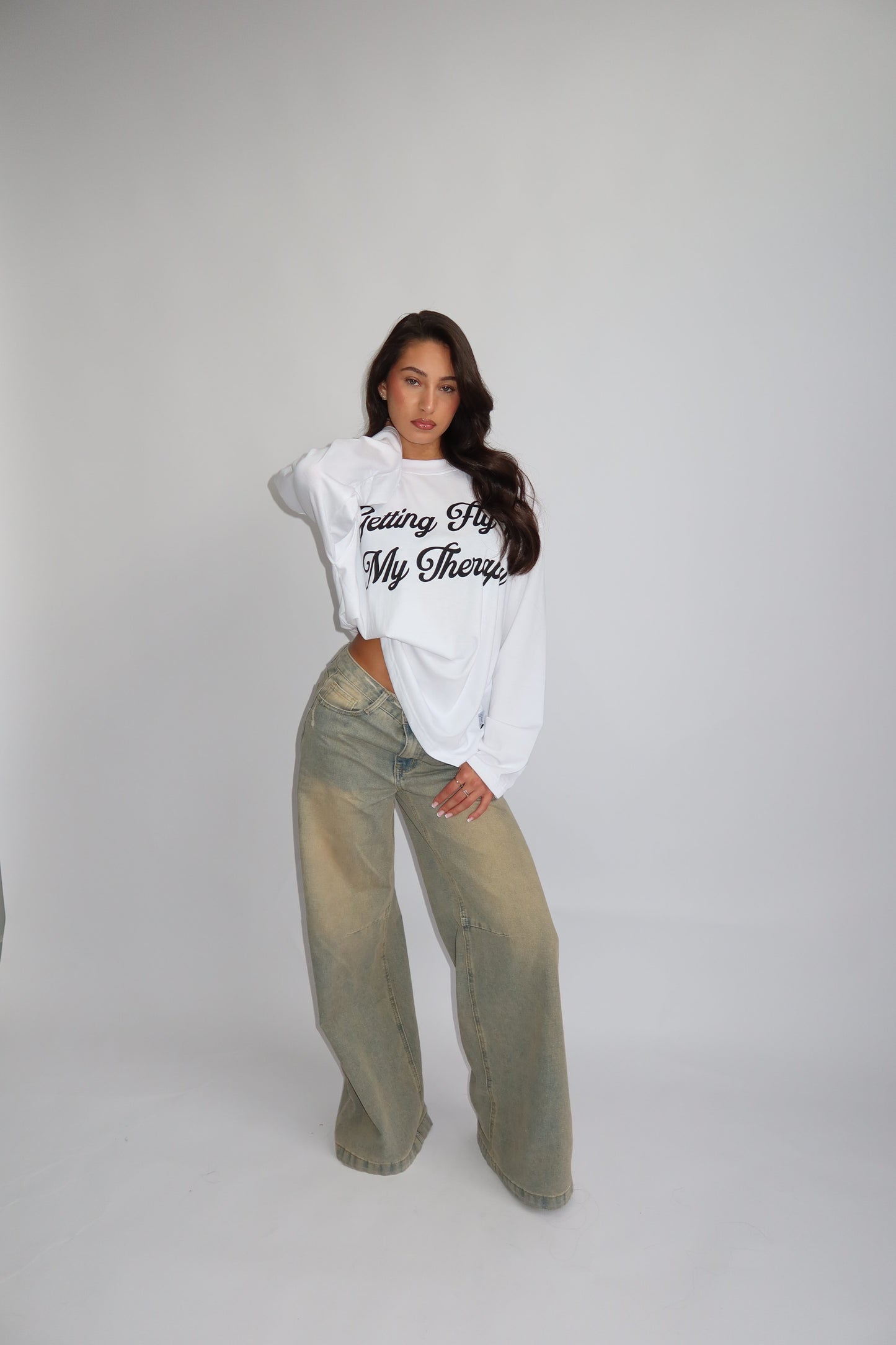 Priority Longsleeve; Getting Fly is my Therapy Longsleeve - Wit