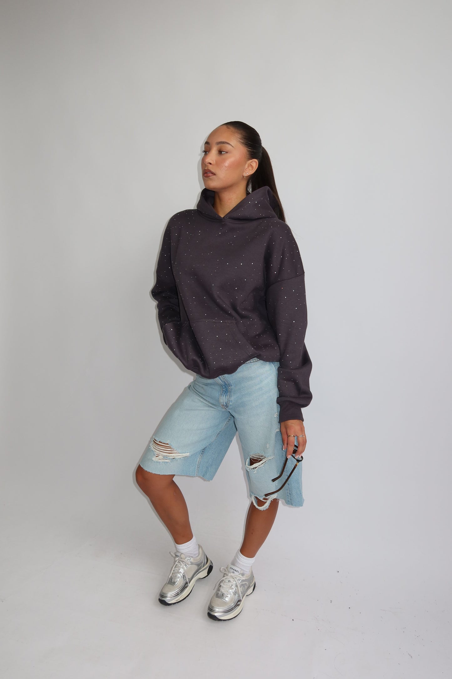 Priority hoodie; Priority Rhinestone hoodie - Grijs