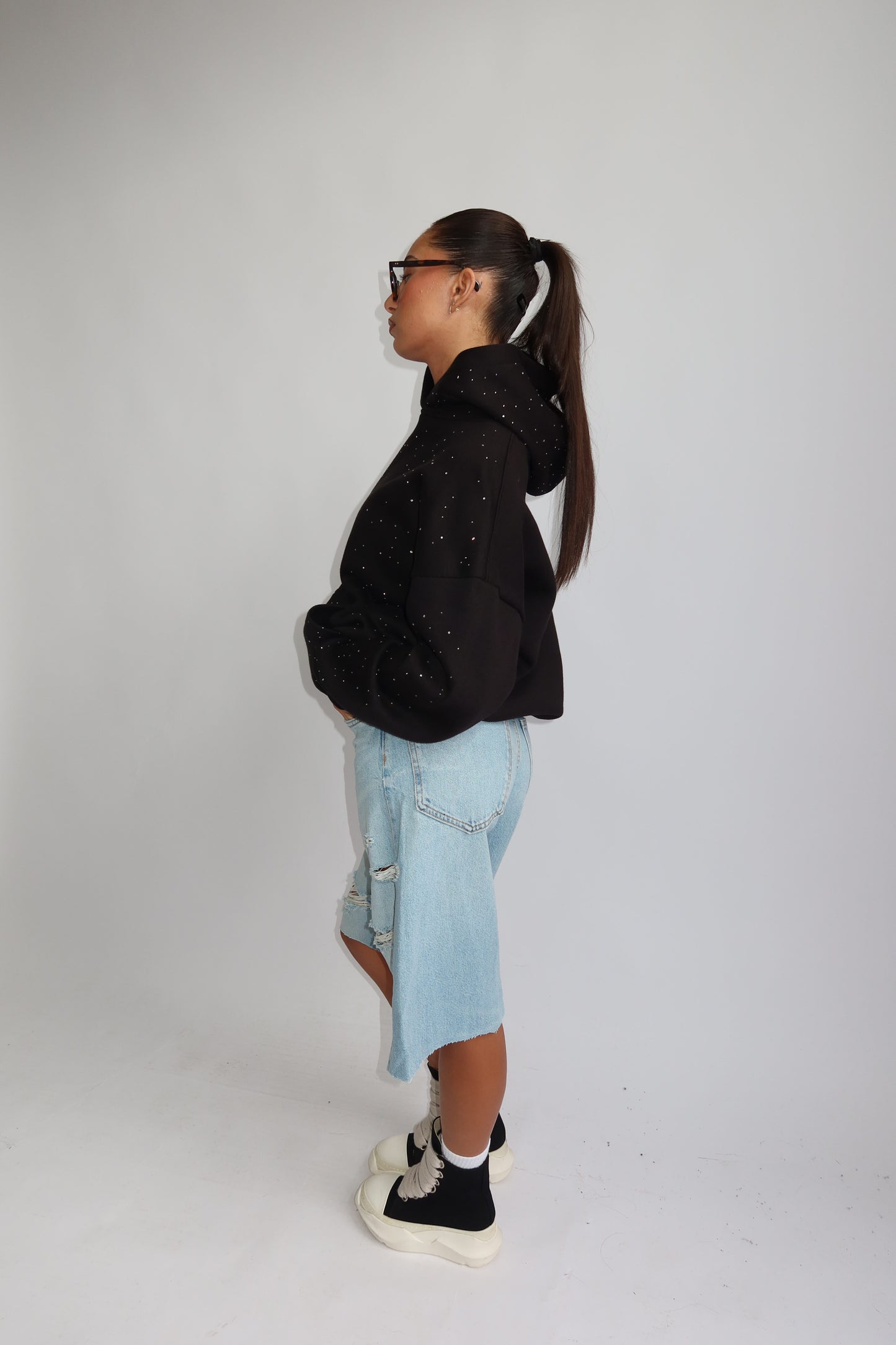Priority hoodie; Priority Rhinestone hoodie - Grijs