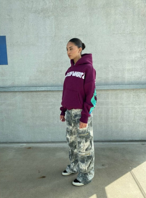 Priority hoodie: Fear of what hoodie -Multiple puff print - Bordeaux