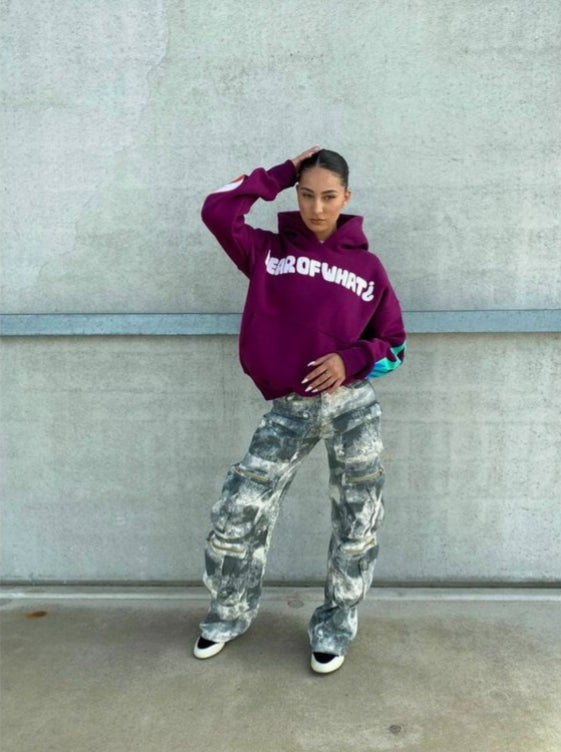 Priority hoodie: Fear of what hoodie -Multiple puff print - Bordeaux