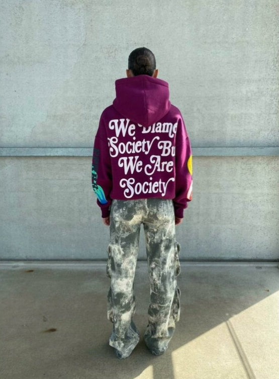 Priority hoodie: Fear of what hoodie -Multiple puff print - Bordeaux