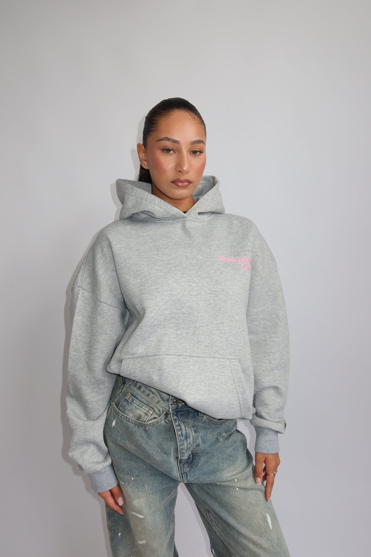 Priority hoodie; Work from Home club essential hoodie AW25 - Lichtgrijs (Melange Gray)