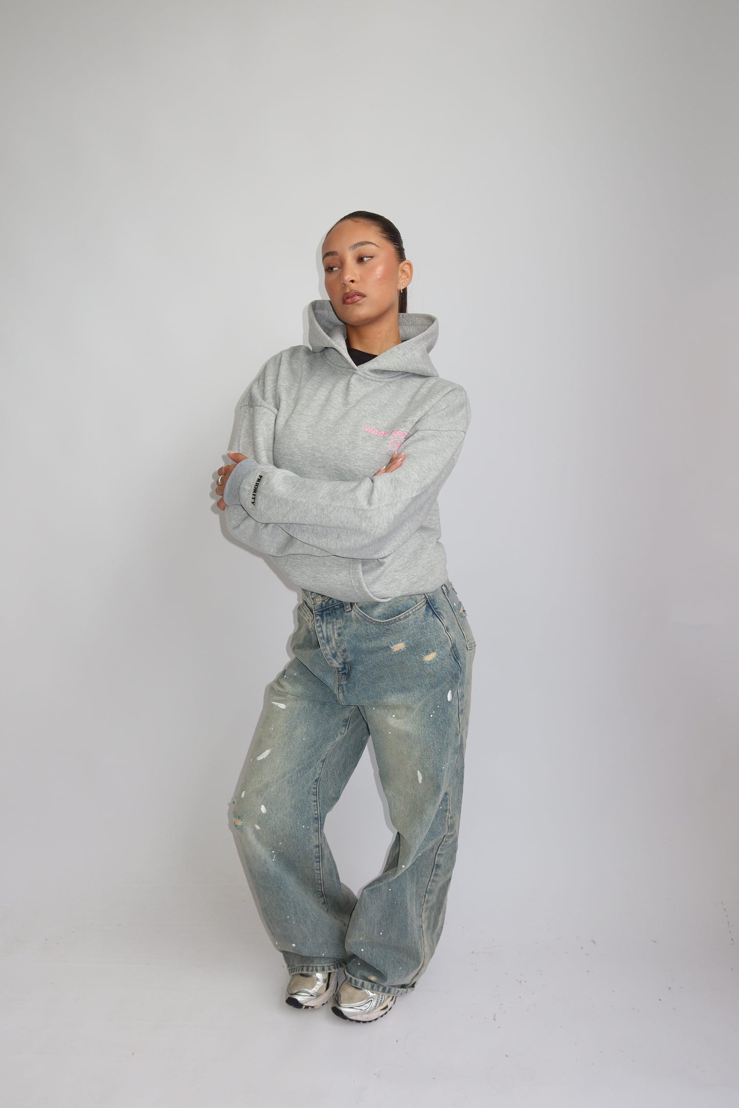 Priority hoodie; Work from Home club essential hoodie AW25 - Lichtgrijs (Melange Gray)