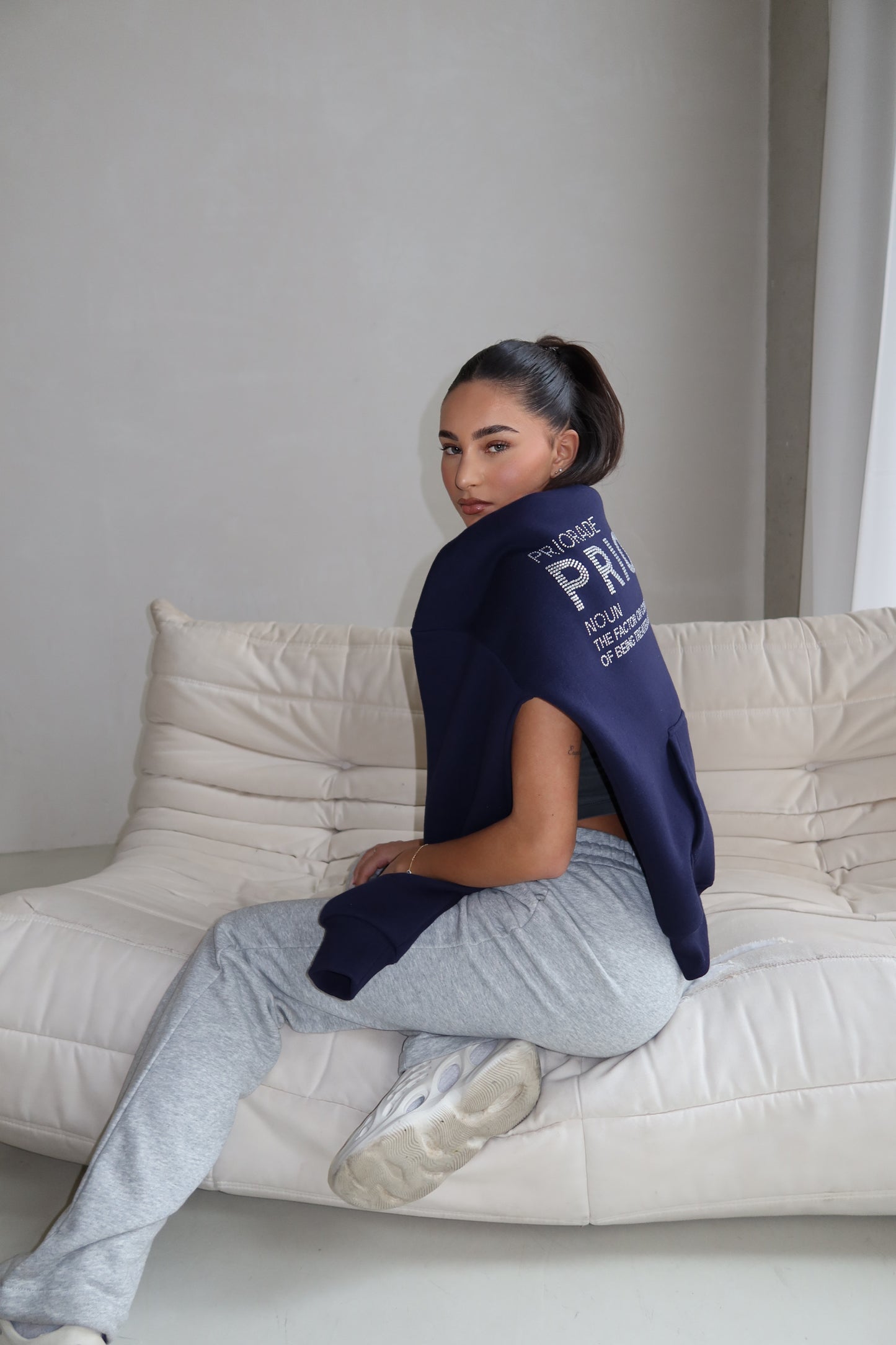 Priority hoodie: Priority strass hoodie - Marine blauw/ Midnight Blue - Priority Rhinestone hoodie