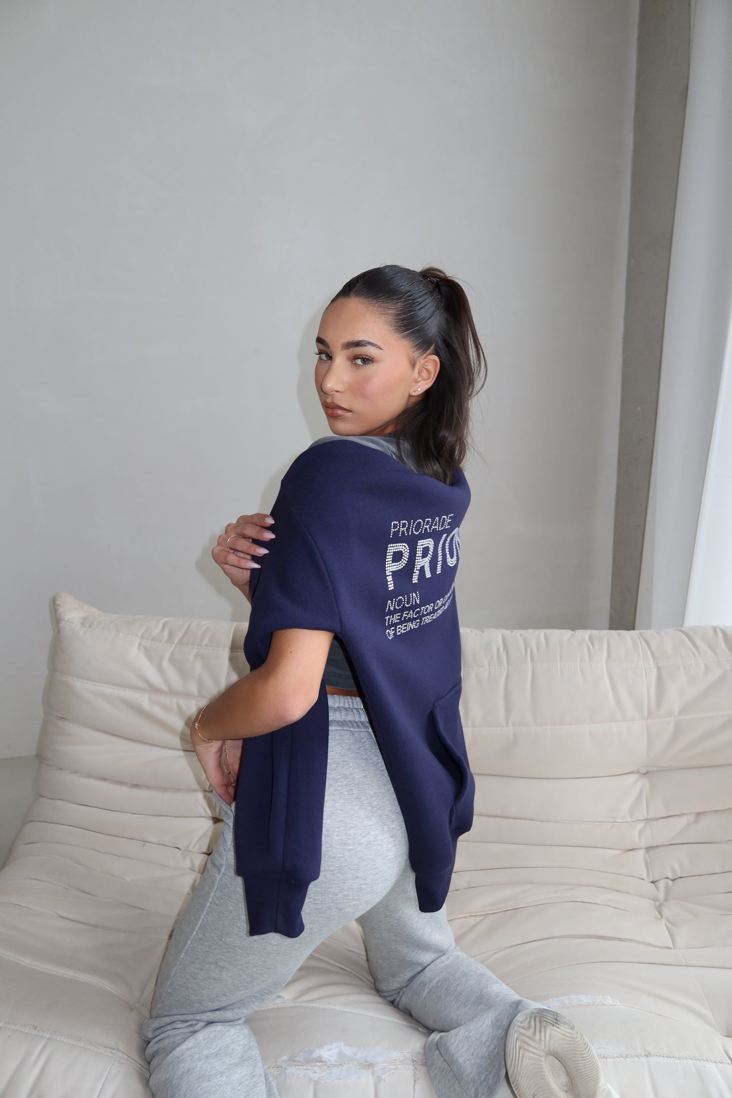 Priority hoodie: Priority strass hoodie - Marine blauw/ Midnight Blue - Priority Rhinestone hoodie