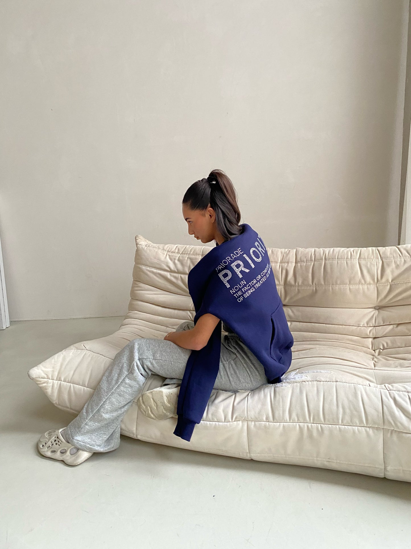 Priority hoodie: Priority strass hoodie - Marine blauw/ Midnight Blue - Priority Rhinestone hoodie
