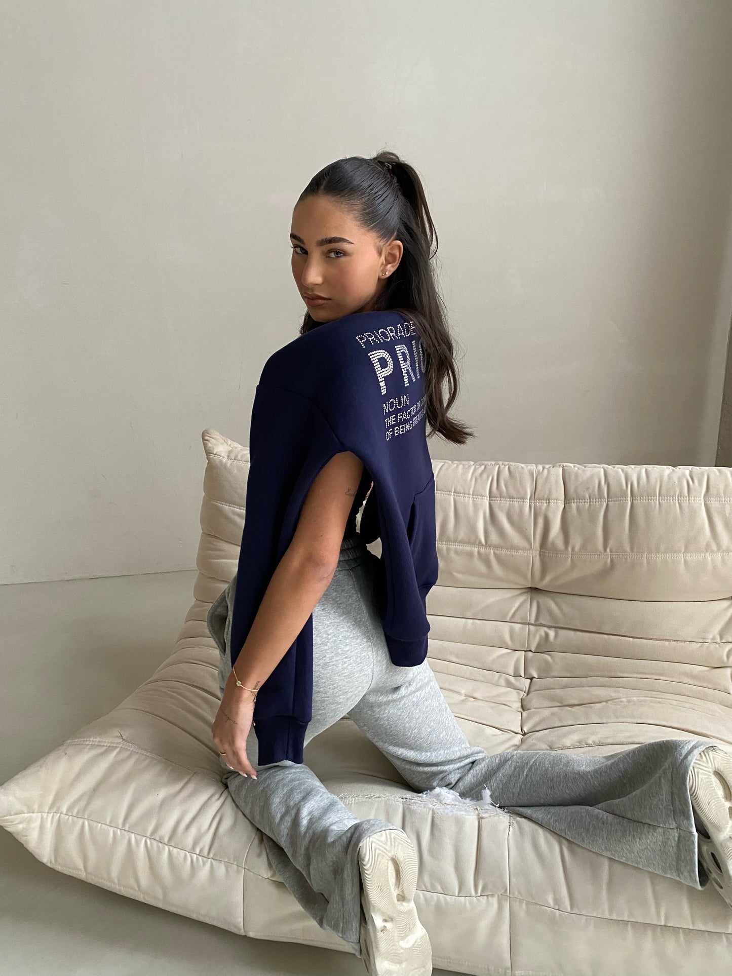 Priority hoodie: Priority strass hoodie - Marine blauw/ Midnight Blue - Priority Rhinestone hoodie