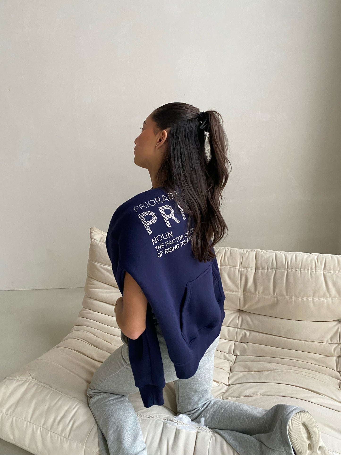 Priority hoodie: Priority strass hoodie - Marine blauw/ Midnight Blue - Priority Rhinestone hoodie