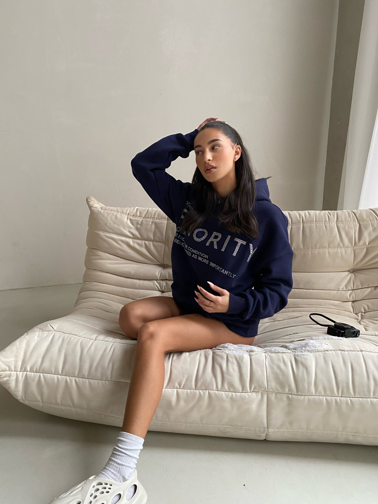 Priority hoodie: Priority strass hoodie - Marine blauw/ Midnight Blue - Priority Rhinestone hoodie