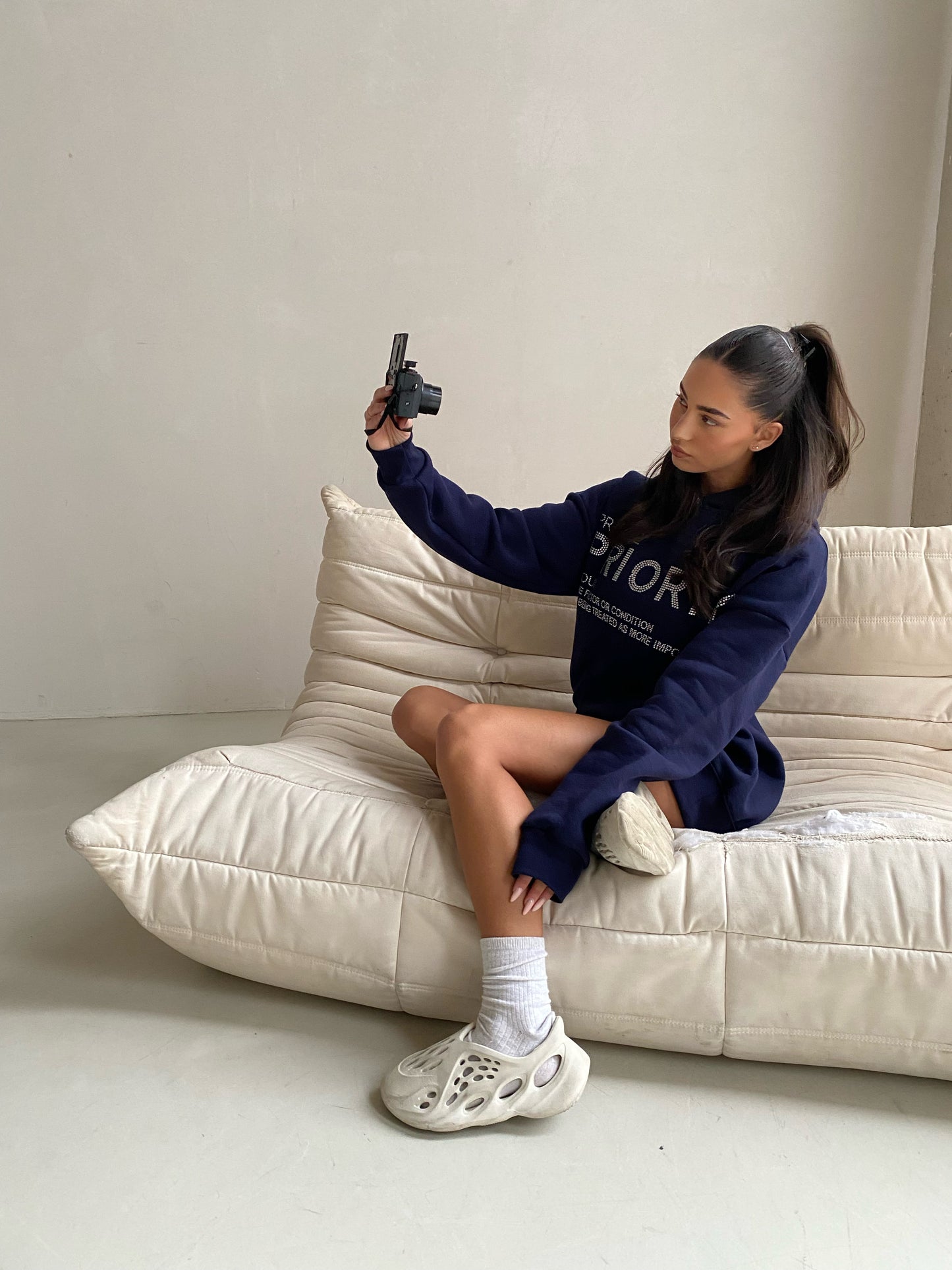 Priority hoodie: Priority strass hoodie - Marine blauw/ Midnight Blue - Priority Rhinestone hoodie