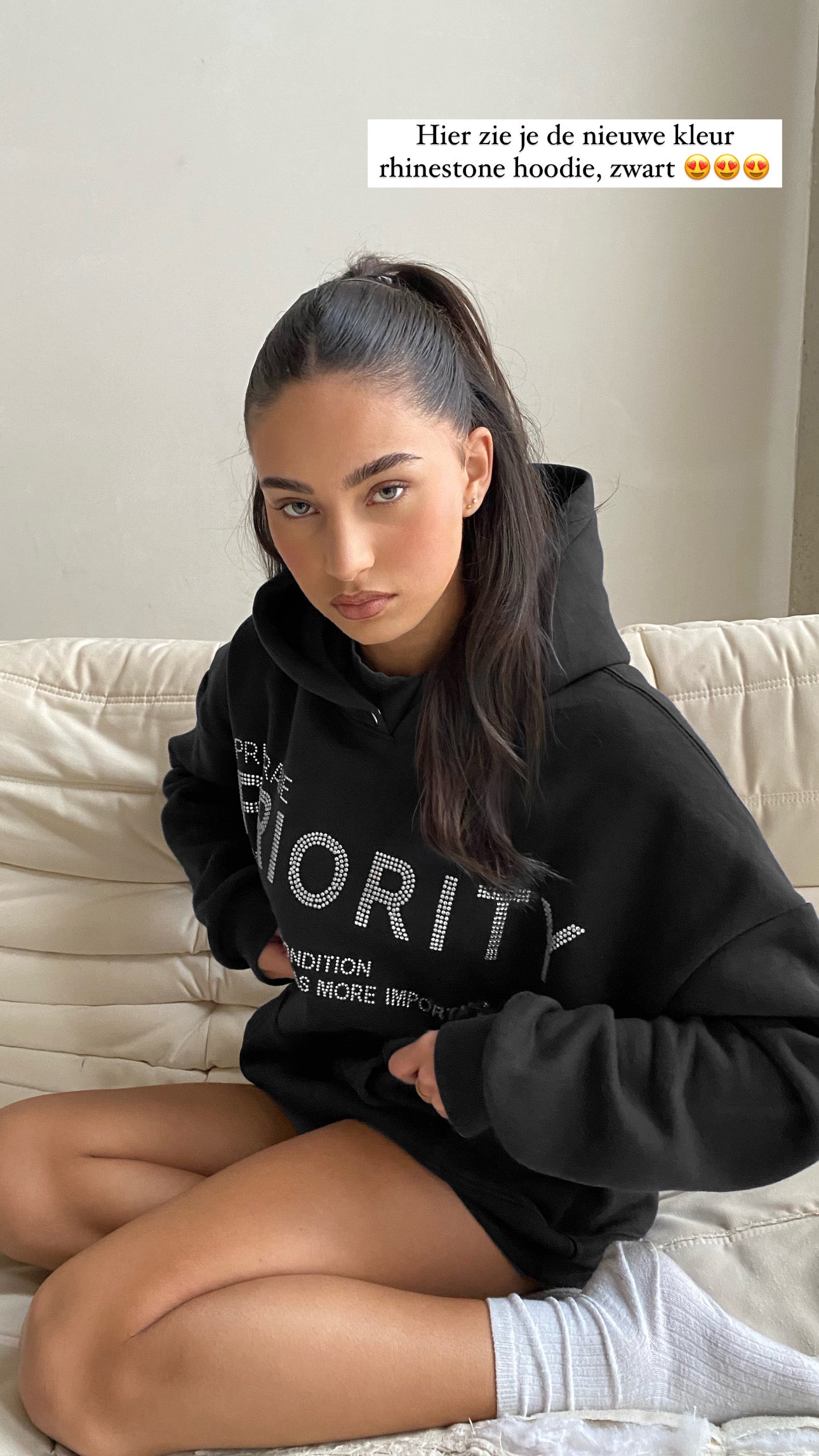 Priority hoodie: Priority strass hoodie - Zwart - Priority Rhinestone hoodie