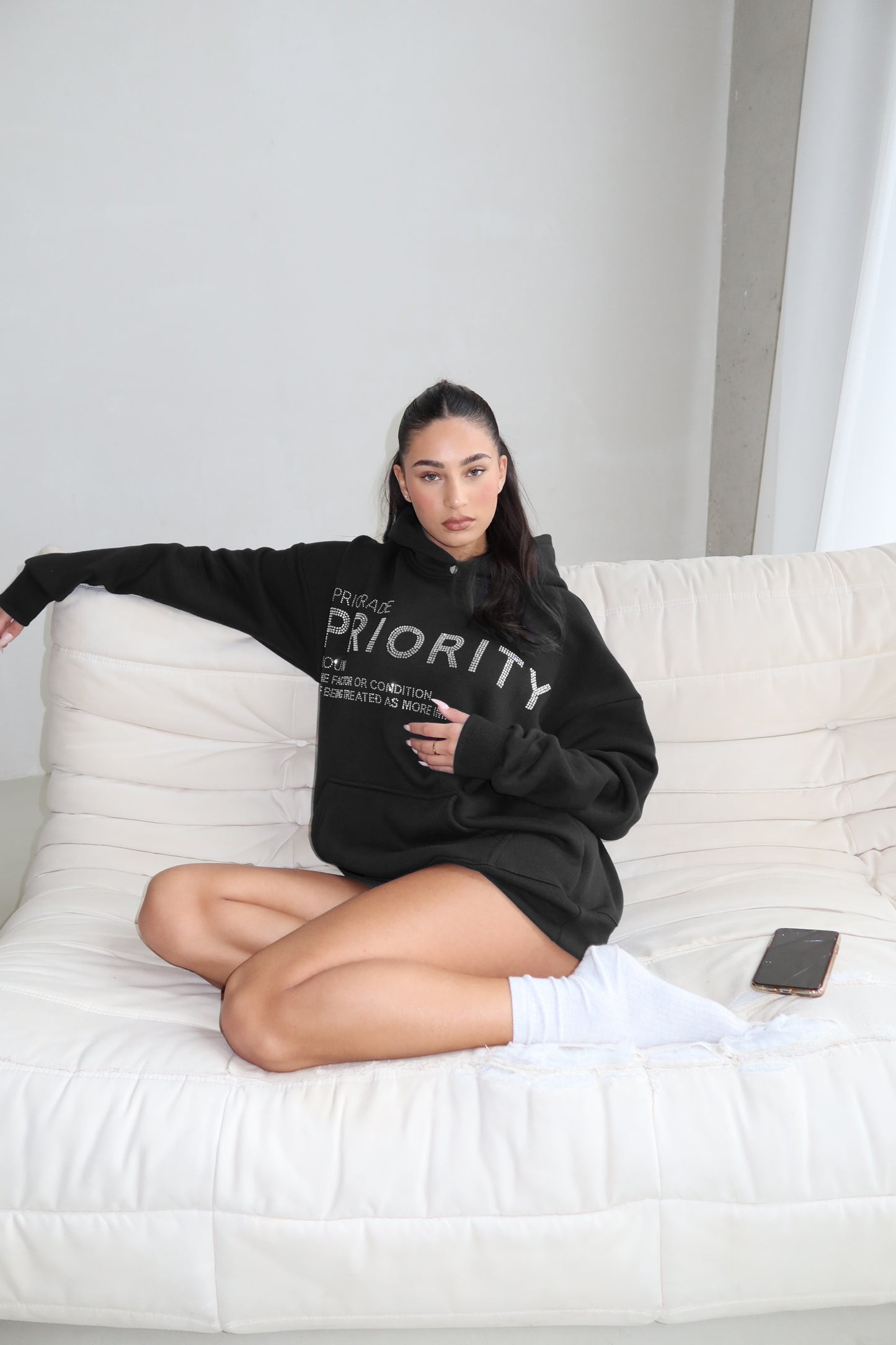 Priority hoodie: Priority strass hoodie - Zwart - Priority Rhinestone hoodie