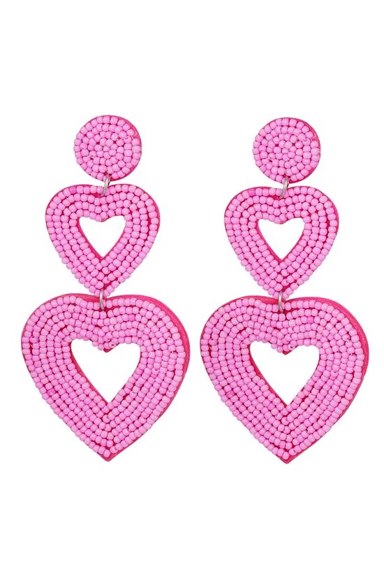 Grote donker roze statement oorbellen 3 hartjes/ hart groot