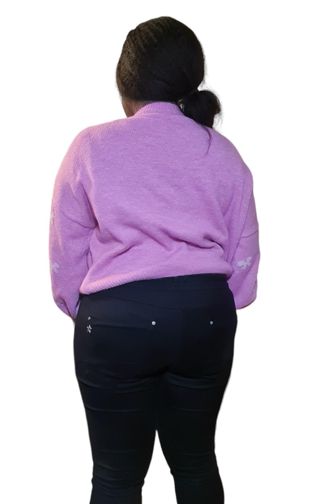 Roze trui met lichtroze strikjes