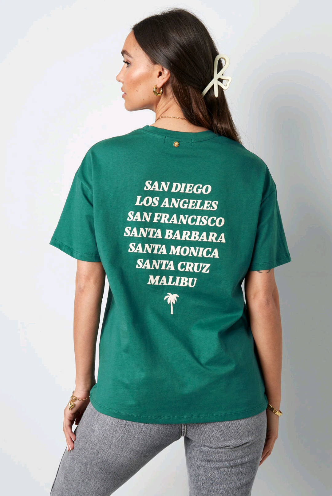 Gimmie t-shirt dames met tekst; 'California' - Groen | Tee Time collectie