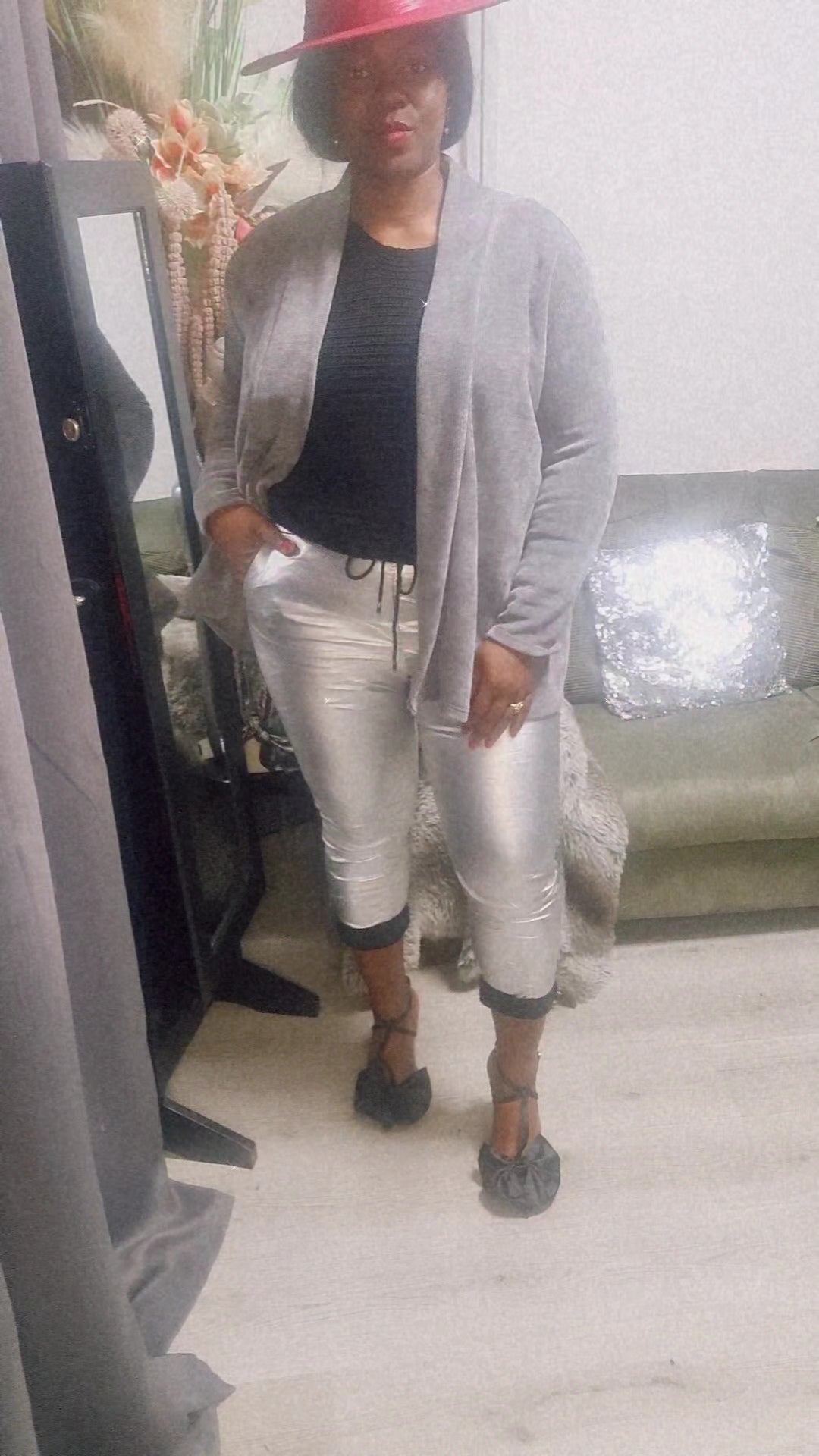 Metallic dames waxbroek - Zilver