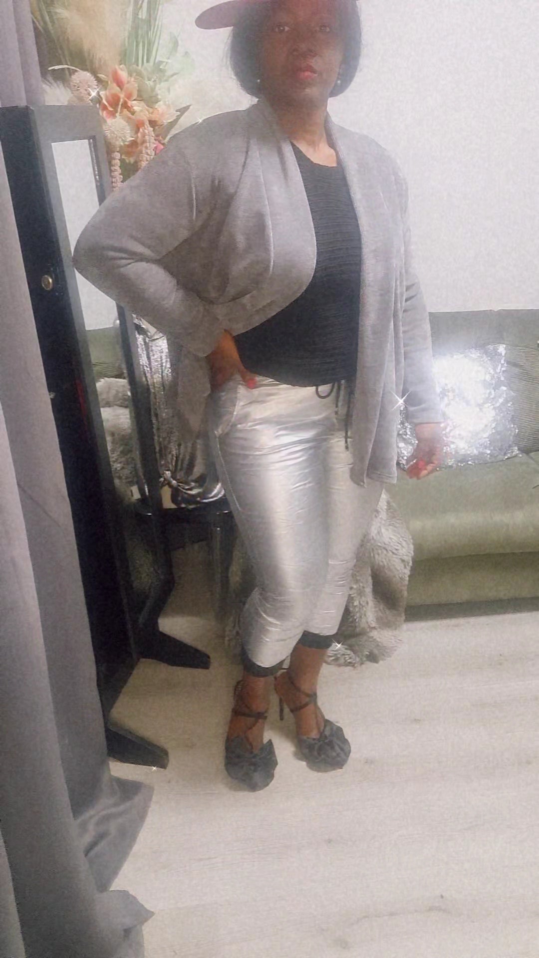 Metallic dames waxbroek - Zilver