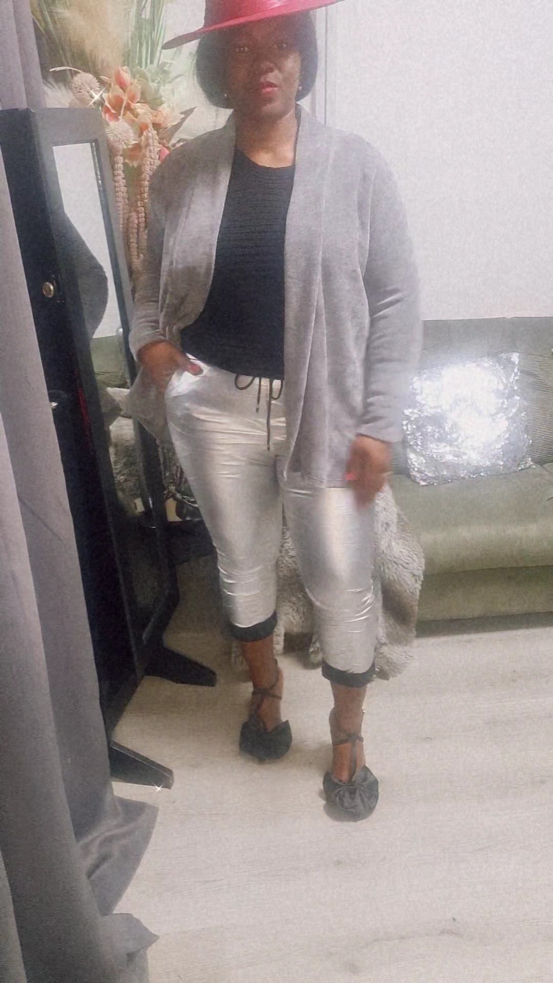 Metallic dames waxbroek - Zilver