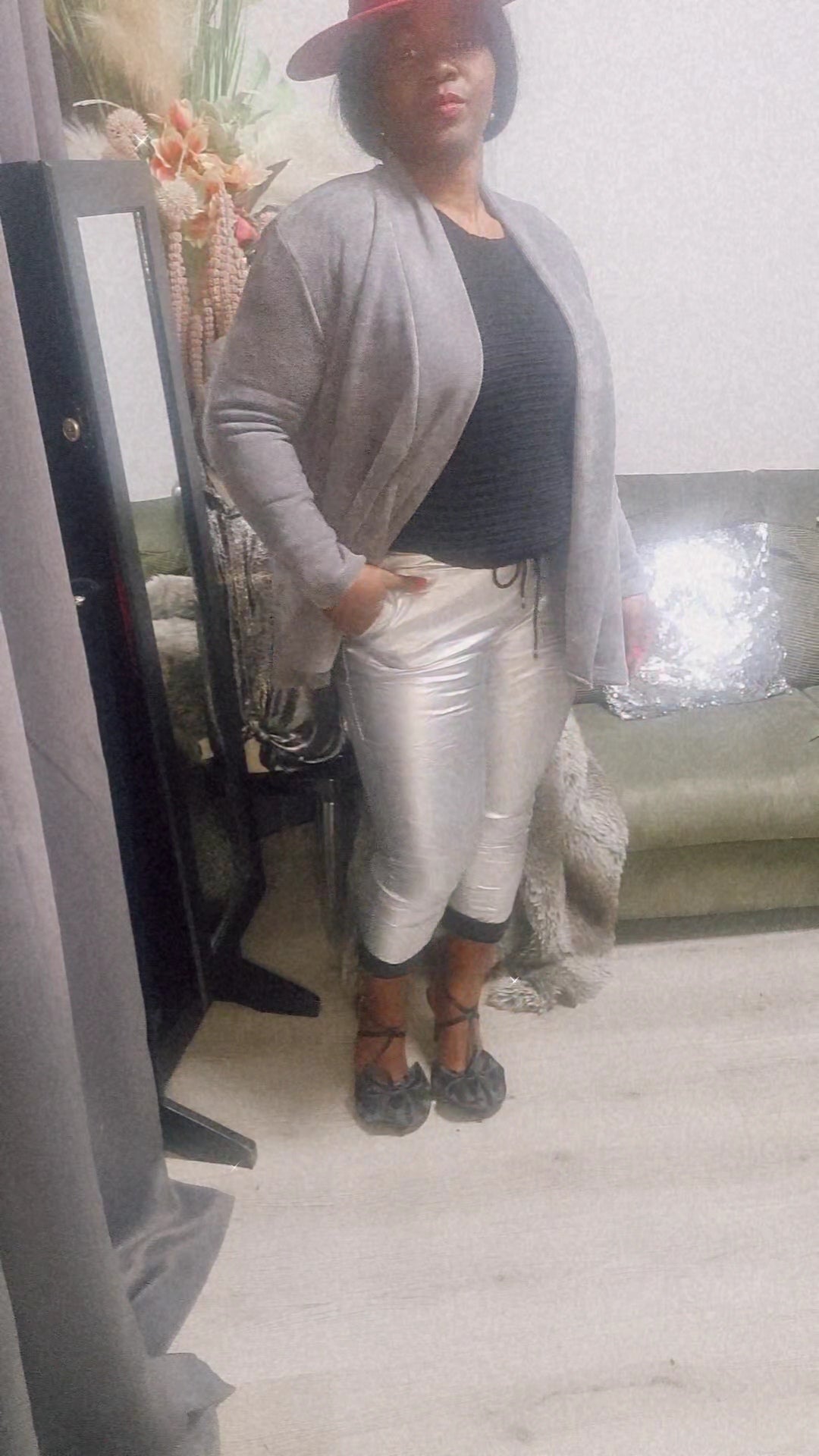 Metallic dames waxbroek - Zilver