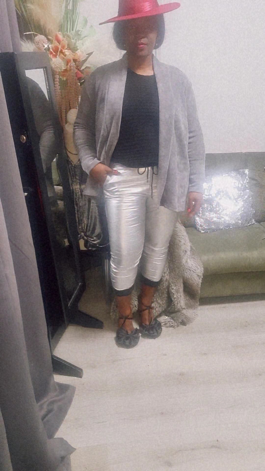 Metallic dames waxbroek - Zilver