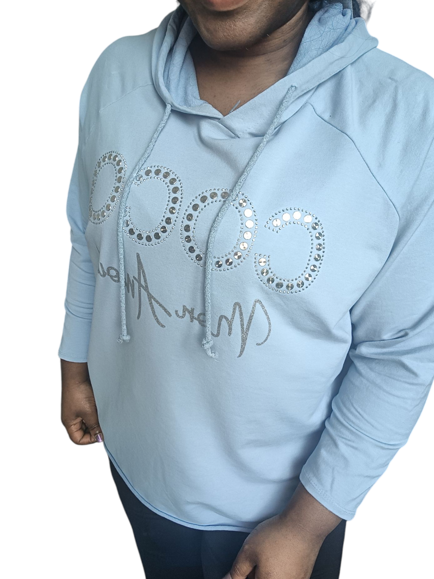 Coco Amour; Grote maten dames zomer hoodie - Blauw | Lente & Pastels collectie