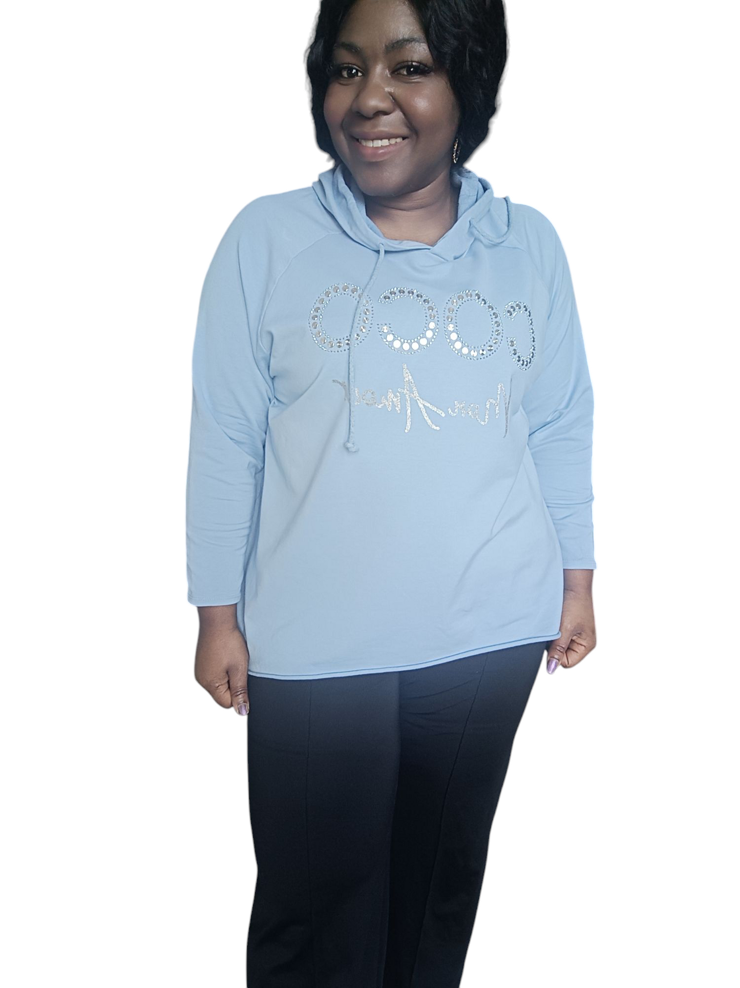 Coco Amour; Grote maten dames zomer hoodie - Blauw | Lente & Pastels collectie