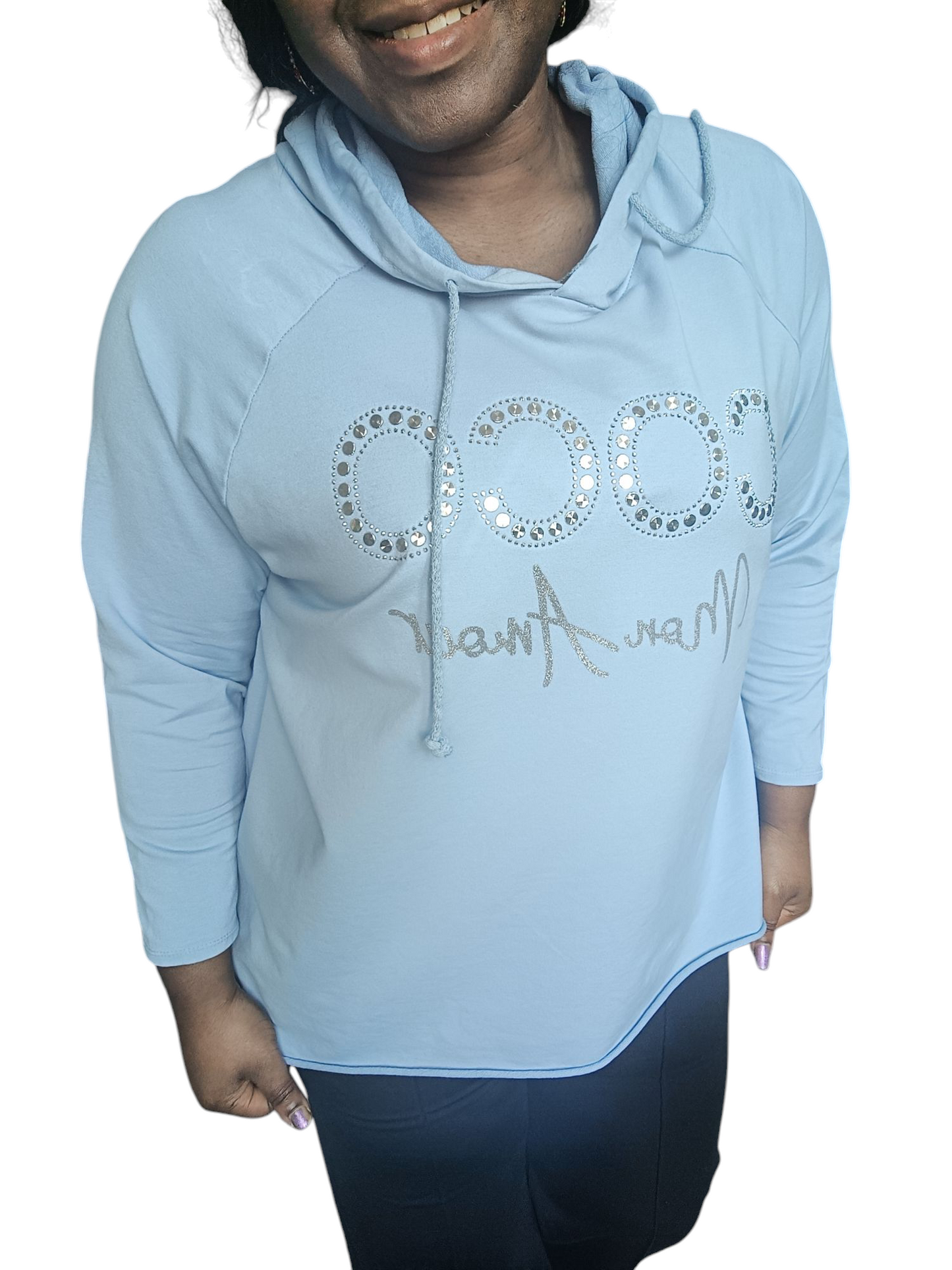 Coco Amour; Grote maten dames zomer hoodie - Blauw | Lente & Pastels collectie