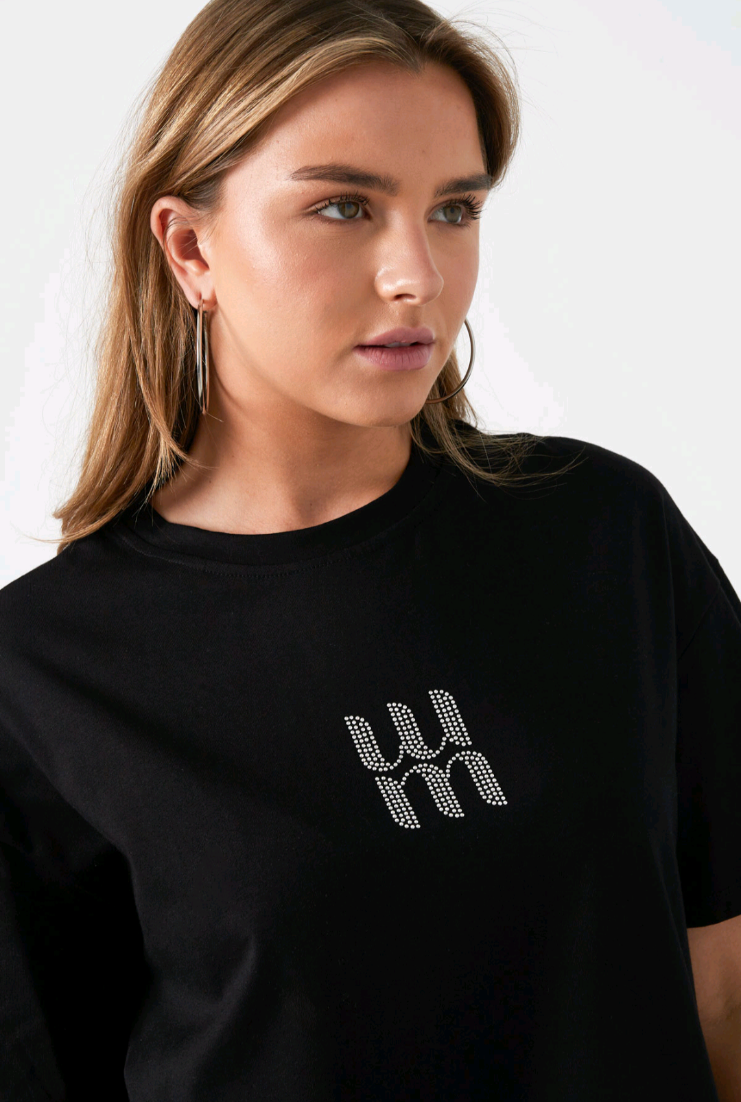 Gimme zwart dames t-shirt met strass tekst/ logo; 'MM' - Zwart | Tee Time collectie
