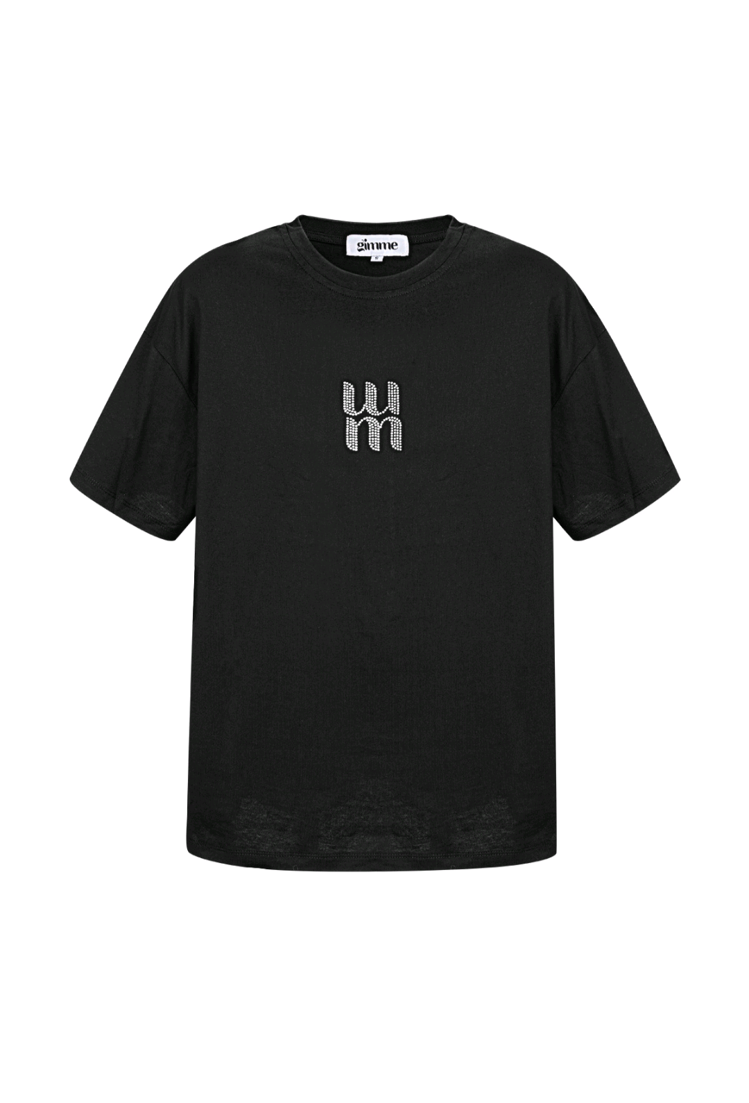 Gimme zwart dames t-shirt met strass tekst/ logo; 'MM' - Zwart | Tee Time collectie
