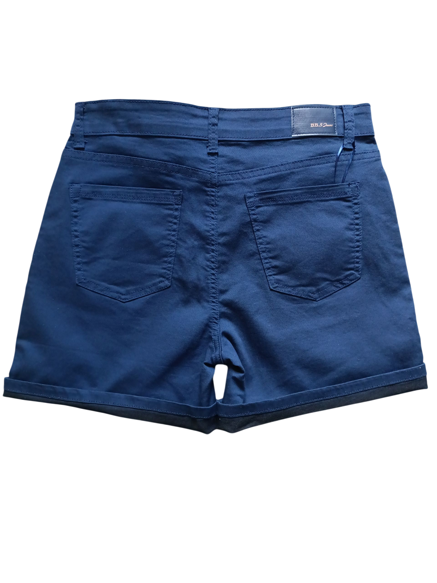 BBS Jeans fashion Shorts (blauw) voor dames zonder het sjaaltje - achterkant.