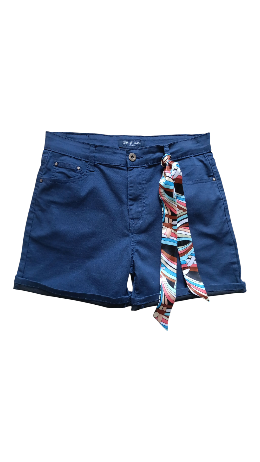 BBS Jeans fashion Shorts voor dames met sjaaltje - Blauw.