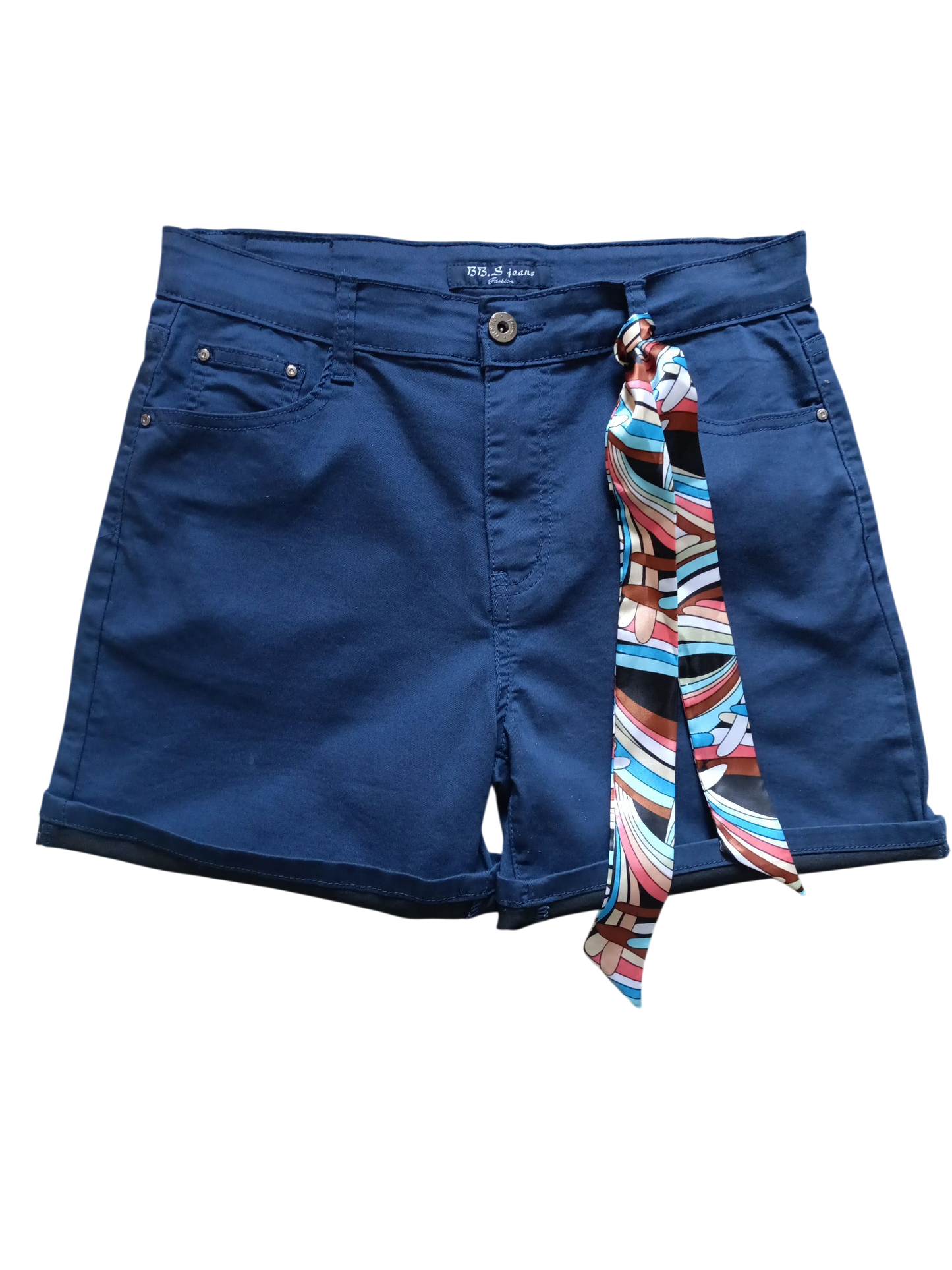 BBS Jeans fashion Shorts voor dames - blauw. Met sjaaltje.