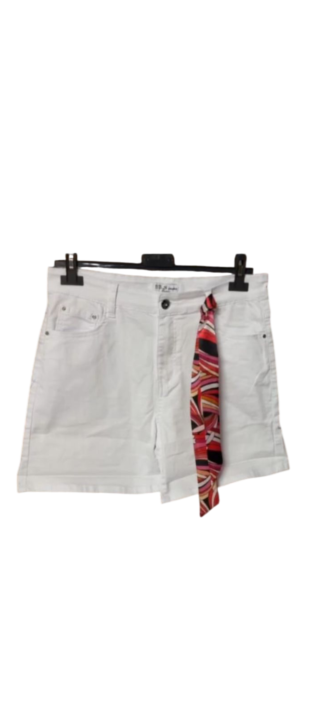 BBS Jeans fashion Shorts voor dames met sjaaltje - wit.