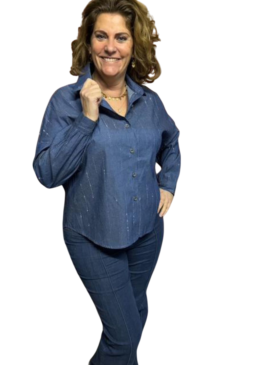 Donkerblauwe jeans blouse dames – stoer en vrouwelijk